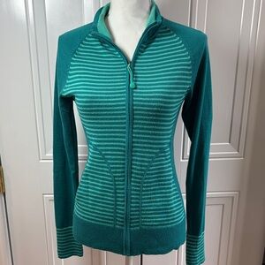REI Teal Green Striped Women's Sweater Jacket Size SMALL